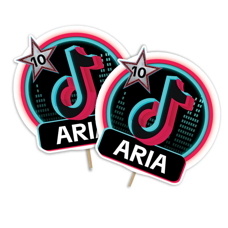 Tiktok themed personalized cake toppers for birthday celebrations