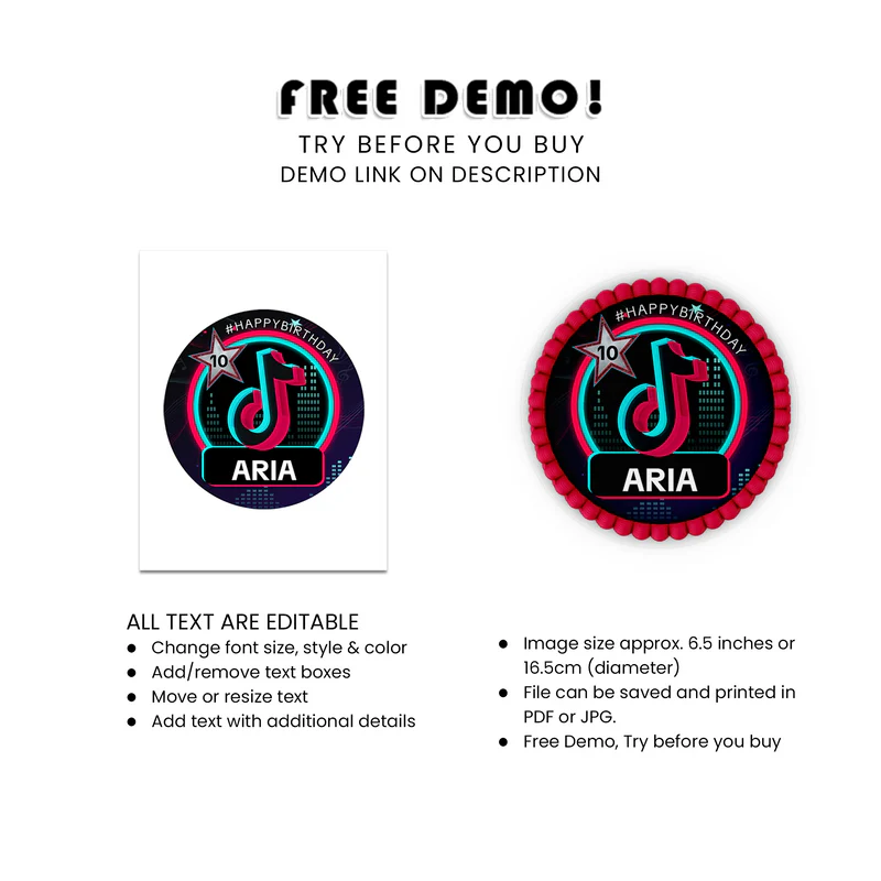 Tiktok Cake Image Sheet Edible Icing Template Custom Printable Cake Image