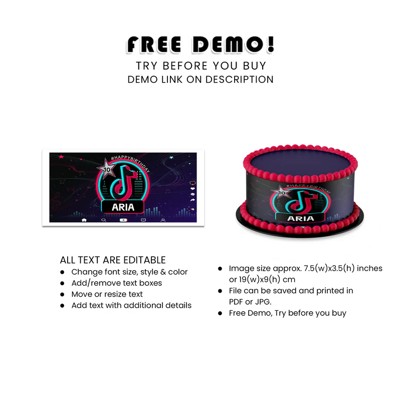 Tiktok Cake Strips Edible Image Template Custom Party Cake Wrap