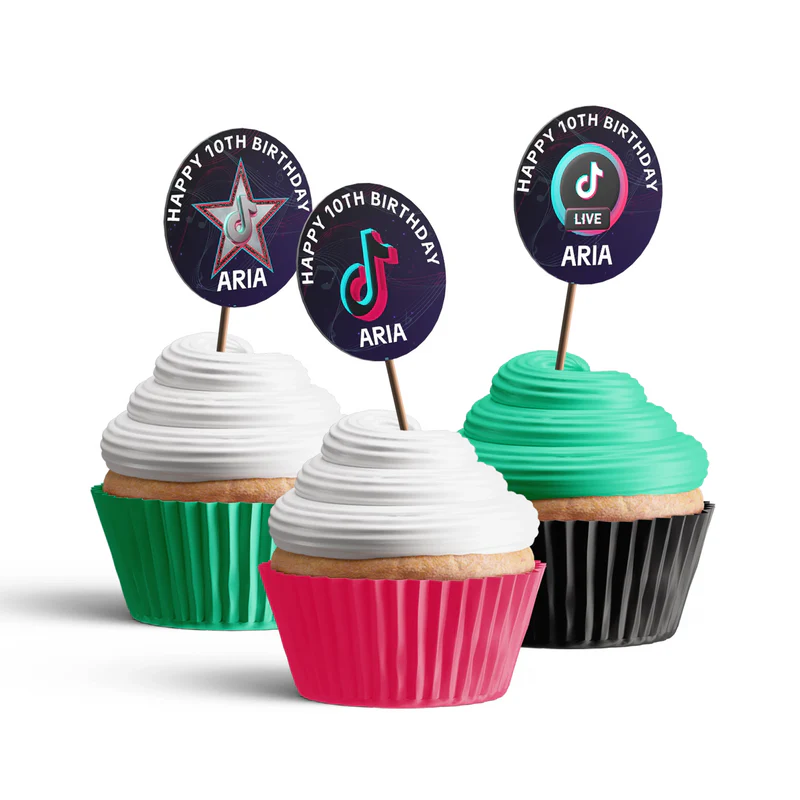 Tiktok personalized cupcake toppers for birthday dessert table