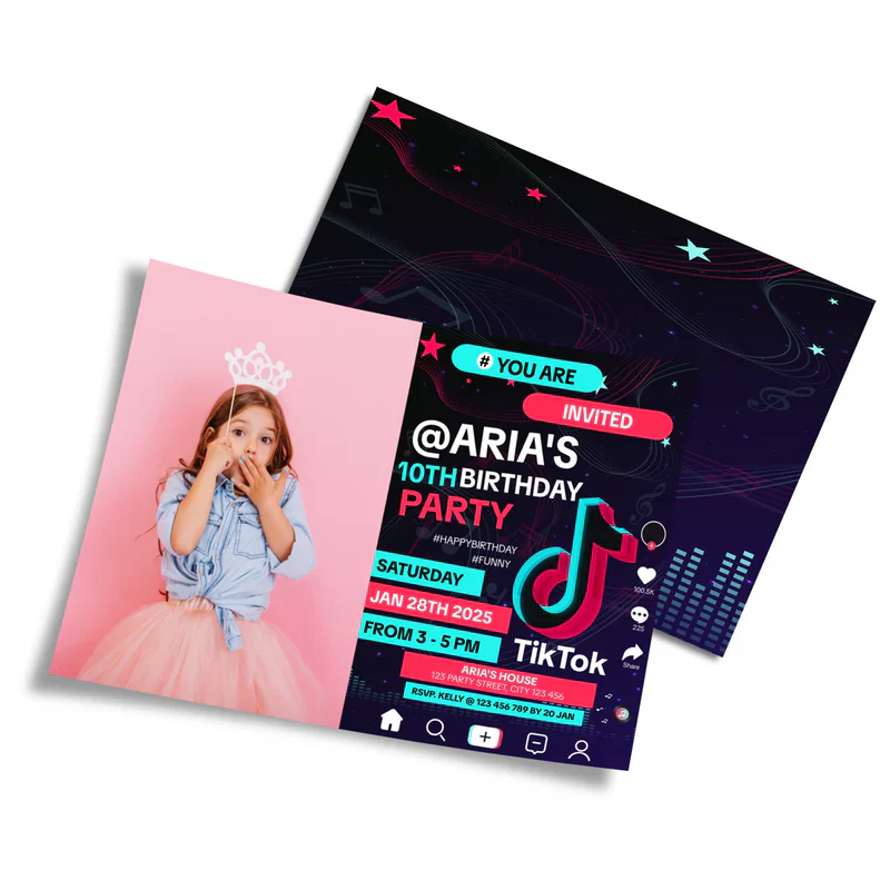 Tiktok photo invitation card personalized with name and event details