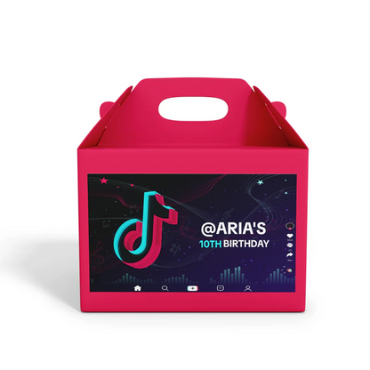 Tiktok treat box label with custom name for birthday favor boxes