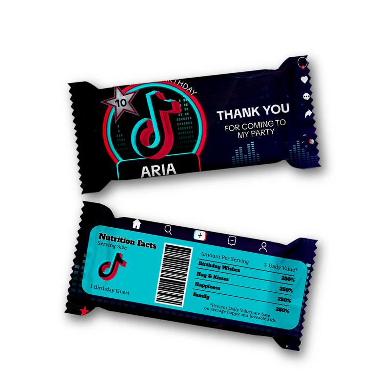 Tiktok Rice Krispies and candy bar label personalized for birthday treats