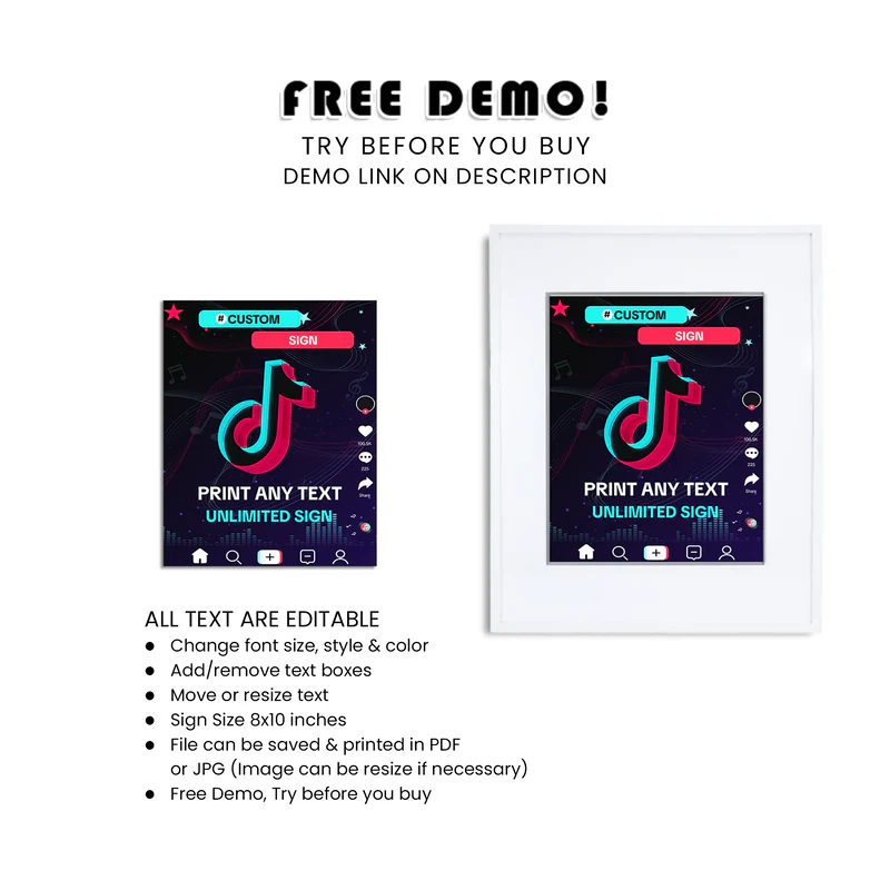 Tiktok Custom Sign Printable Party Sign Editable Event Decor Template