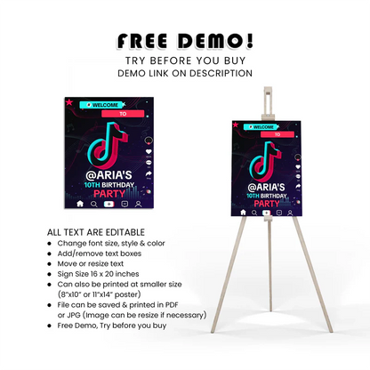 Tiktok Welcome Sign Editable Entry Sign Printable Birthday Poster