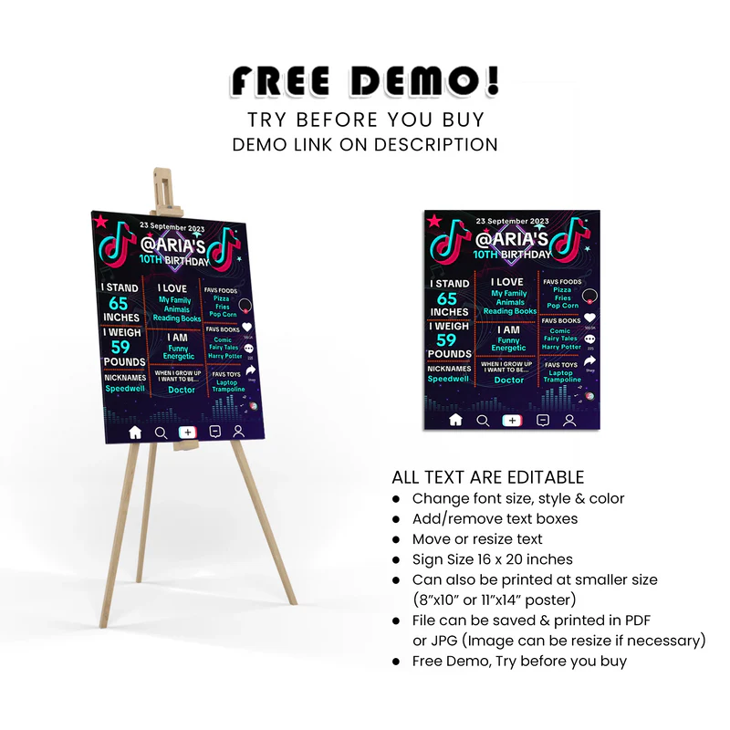 Tiktok Milestone Poster Printable Stats Board Editable Birthday Milestone