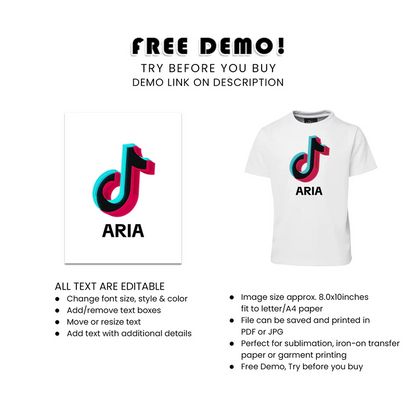 Tiktok T-Shirt Design Sublimation Birthday Shirt Editable Printable PNG