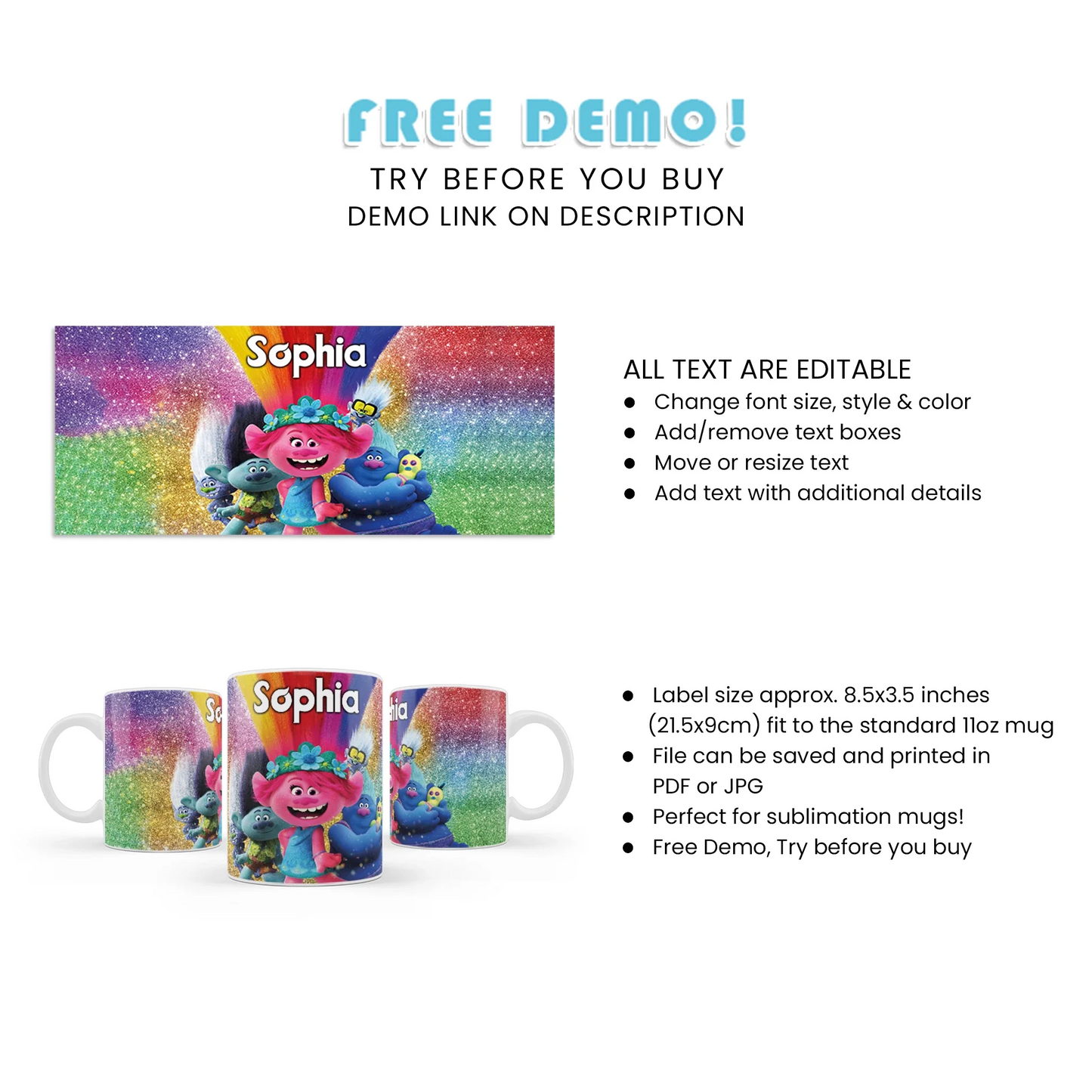 Trolls Sublimation Mug - Custom Trolls Mug Gift