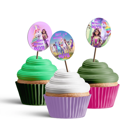 Unicorn Academy Personalized Cupcakes Toppers - Custom cupcake toppers featuring Unicorn Academy design