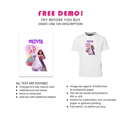 Unicorn Academy Sublimation T-Shirt - Personalized Sublimation T-Shirts with Unicorn Academy Design