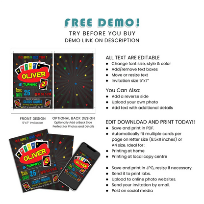 Uno Birthday Invitations Editable Printable Cards