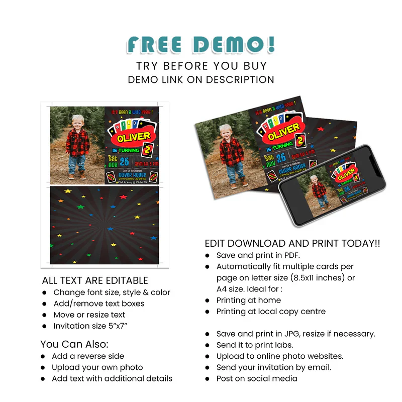 Uno Photo Card Invitations Personalized Party Design