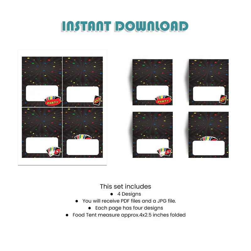 Uno Food Tent Cards Editable Party Decor Templates