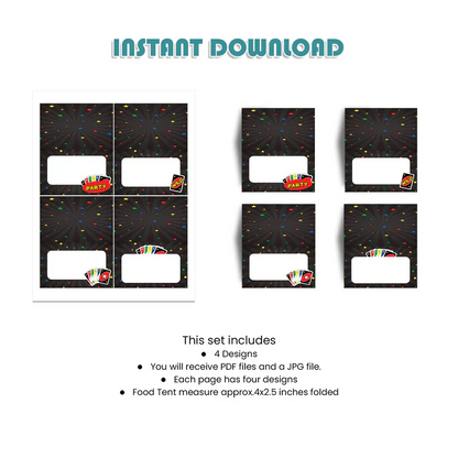 Uno Food Tent Cards Editable Party Decor Templates