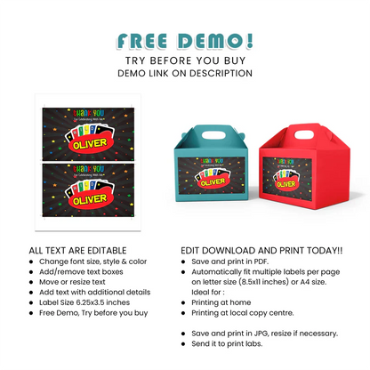 Uno Treat Box Label Editable Printable Party Decor