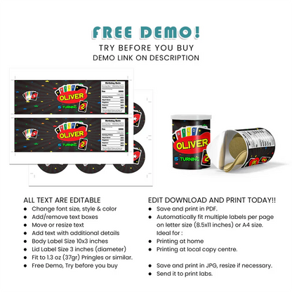 Uno Small Pringles Can Label Personalized Template