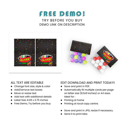 Uno Treat Bag Topper Labels Custom Printable Tags