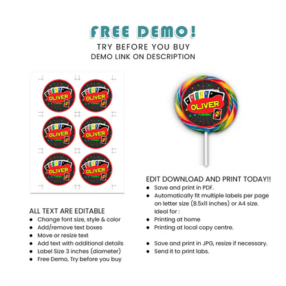 Uno Lollipop Labels Custom Round Party Stickers