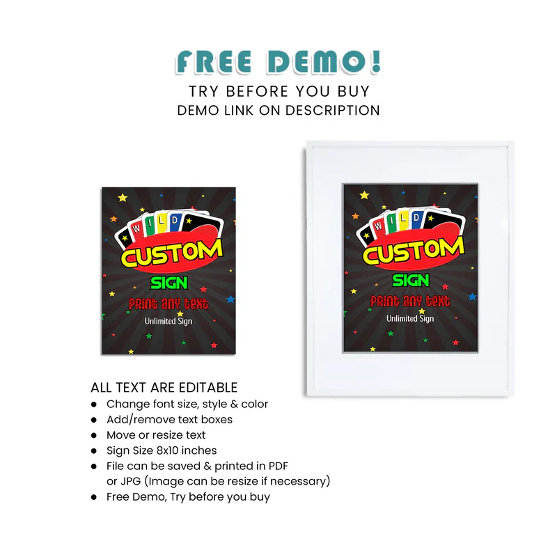 Uno Custom Sign Editable Party Decoration Template