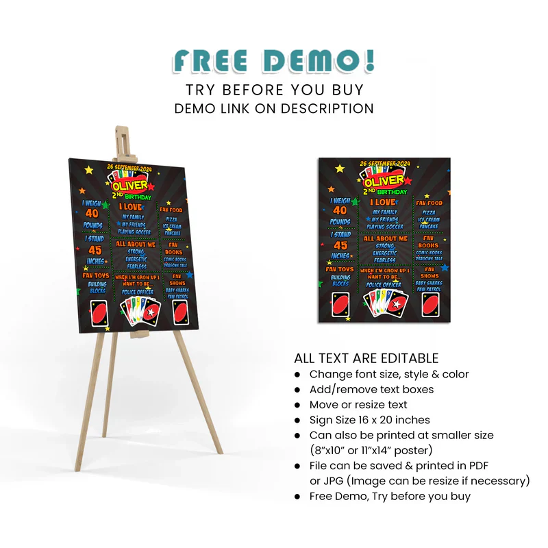 Uno Milestone Poster Editable Birthday Keepsake