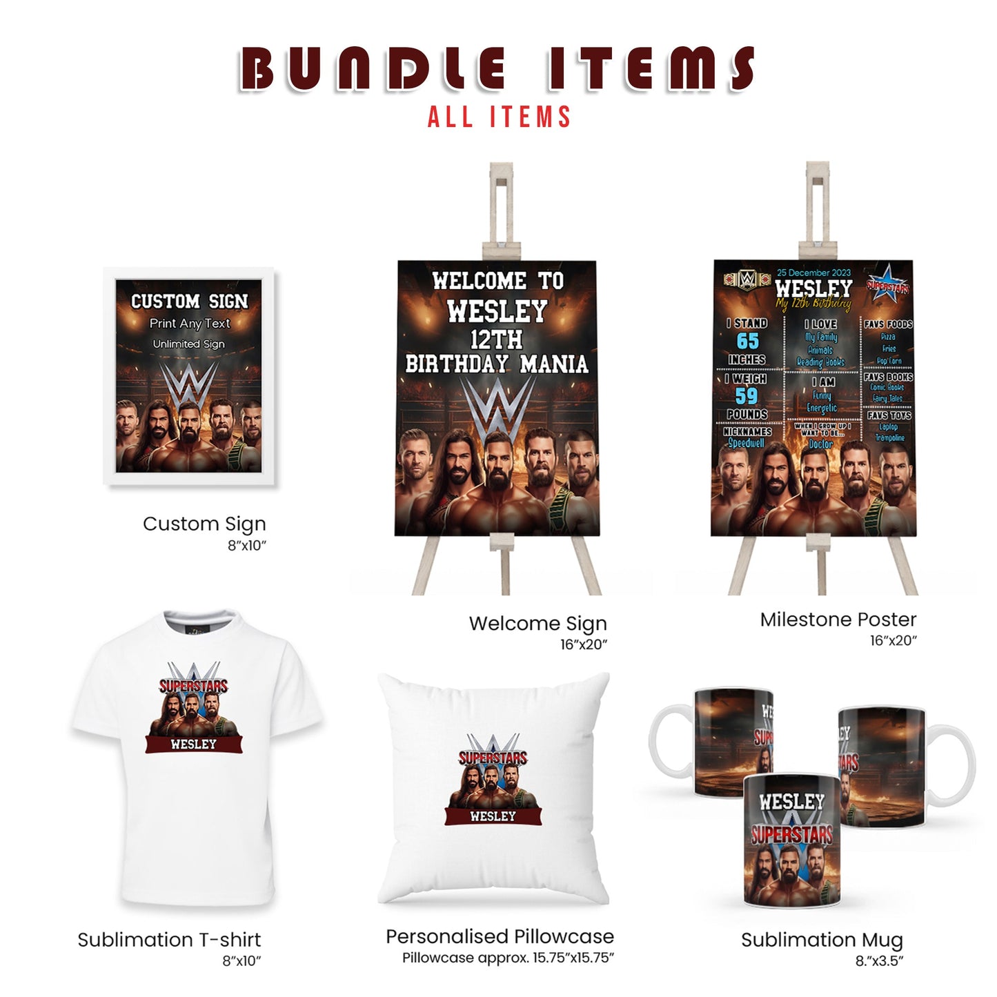 WWE WrestleMania Personalized Digital Template Party Pack Bundle - Ultimate Party Theme