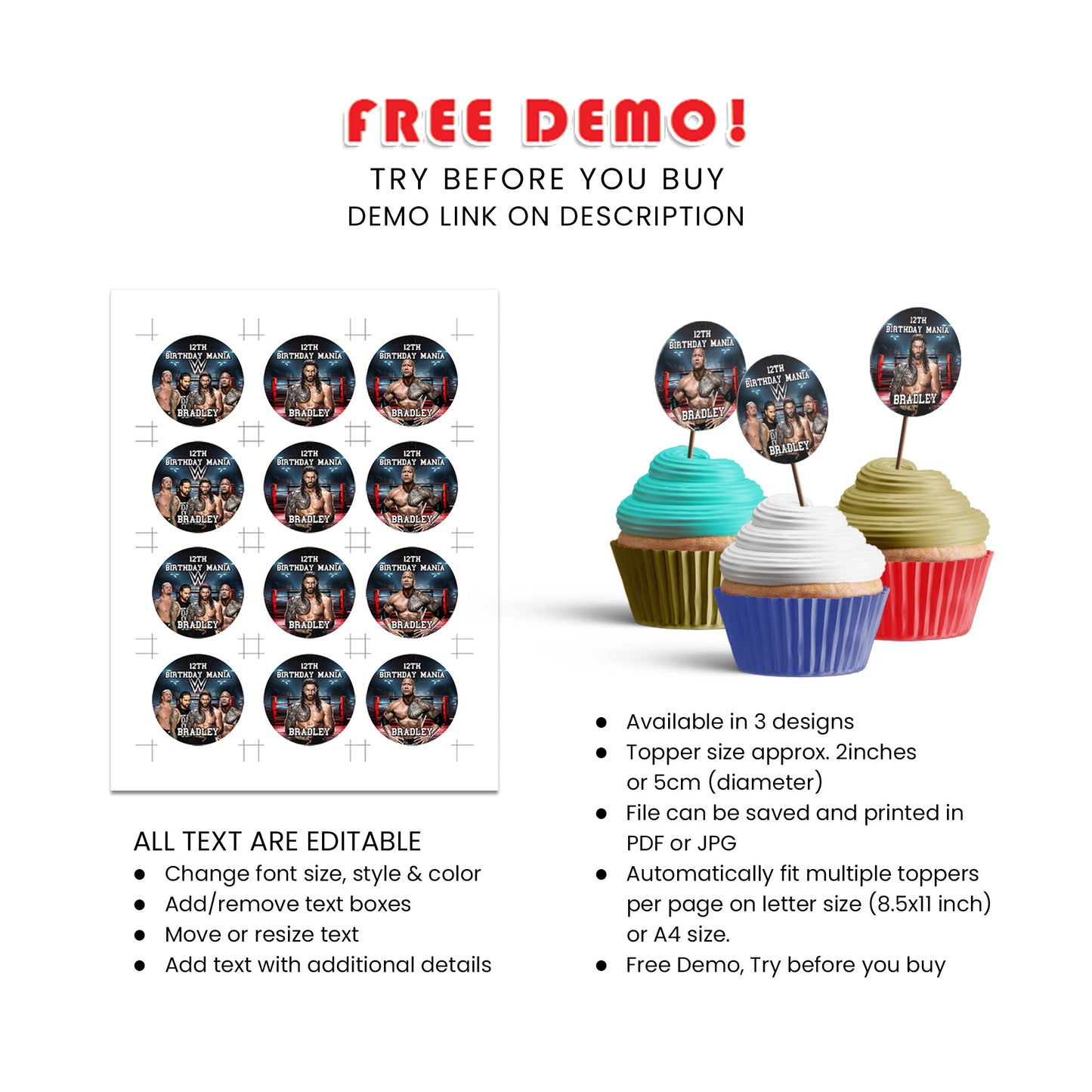 WWE The Bloodline Personalized Cupcakes Toppers - Make Your Cupcakes Stand Out