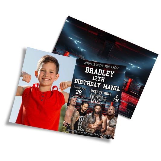 WWE The Bloodline themed personalized photo card invitations