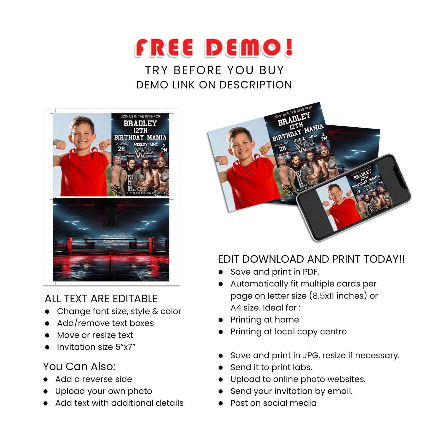 WWE The Bloodline Personalized Photo Card Invitations - Add a Personal Touch to Your Invites