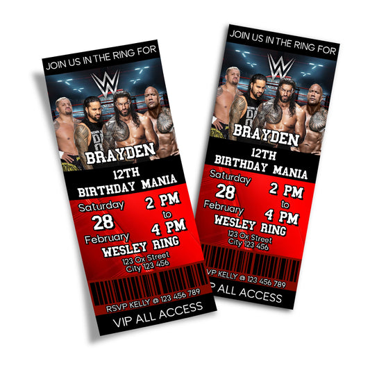 WWE The Bloodline themed personalized birthday ticket invitations
