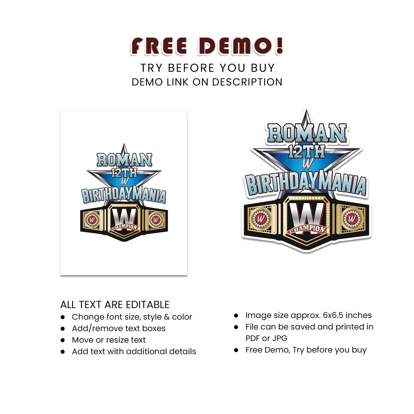 Personalized Birthday Mania Cake Toppers - Unique, Customizable, Perfect for Wrestling Fans