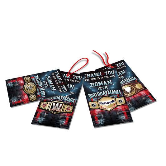 WWE Birthday Mania themed thank you tags