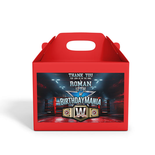 WWE Birthday Mania themed treat box label