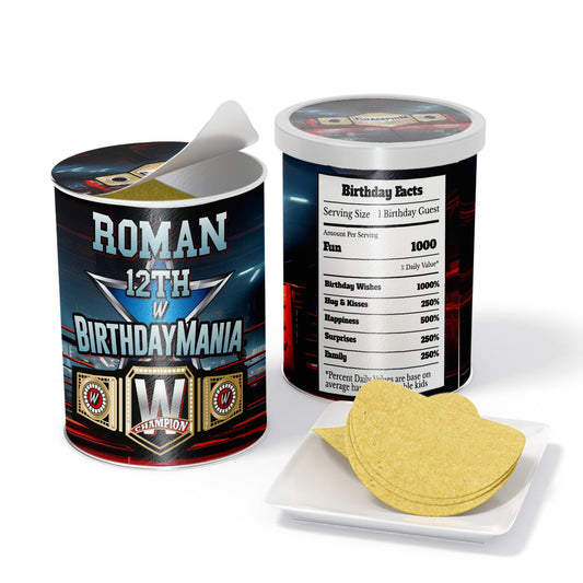 Custom small Pringles label with WWE branding