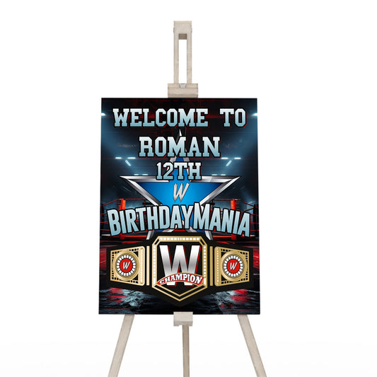 Welcome sign with WWE theme for parties