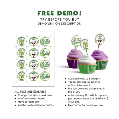 Zoo Party Personalized Cupcake Toppers Printable