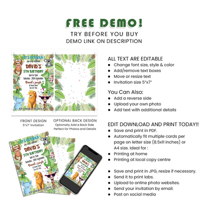 Zoo Party Personalized Birthday Card Invitations