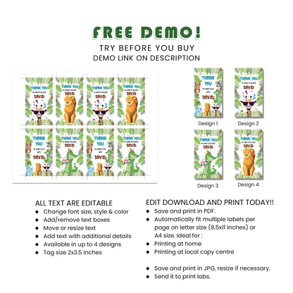 Zoo Party Favor Tags Printable Set