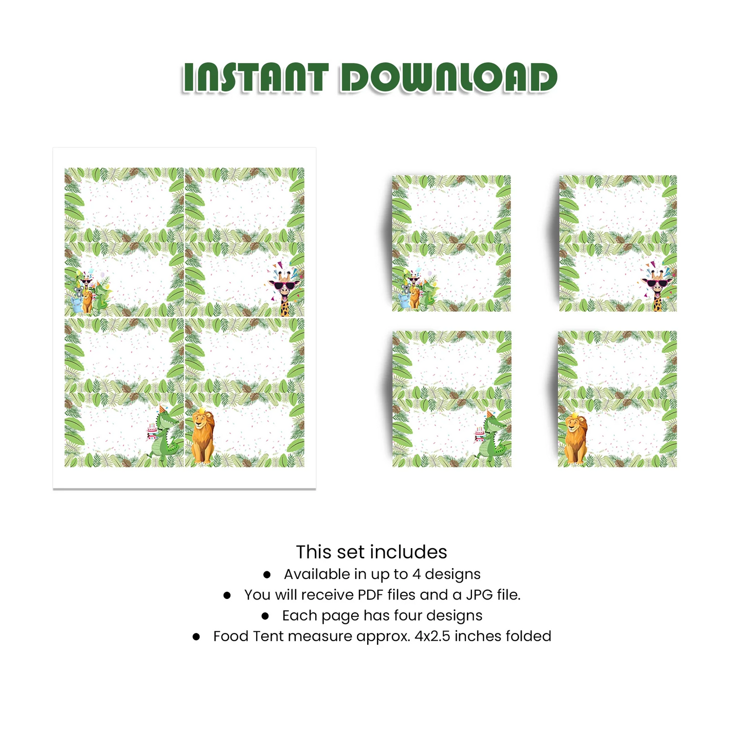 Zoo Party Food Cards Party Labels