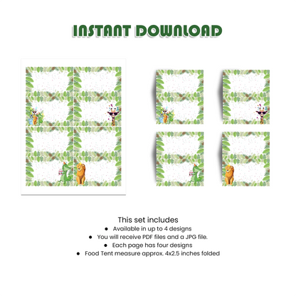 Zoo Party Food Cards Party Labels