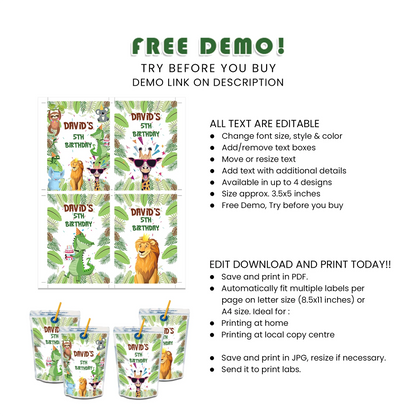 Zoo Party Juice Pouch Label Template