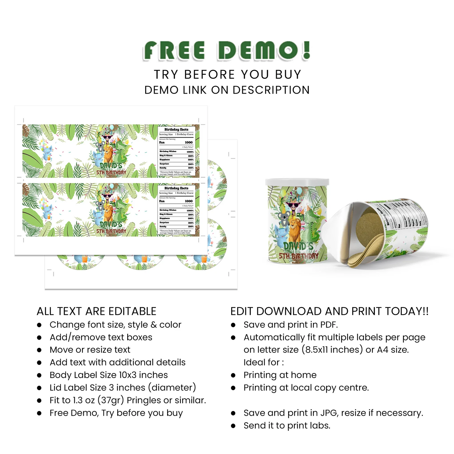 Zoo Party Small Pringles Label Template