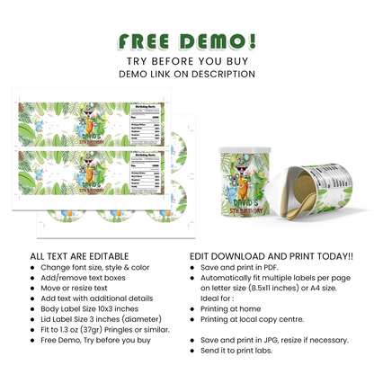 Zoo Party Small Pringles Label Template