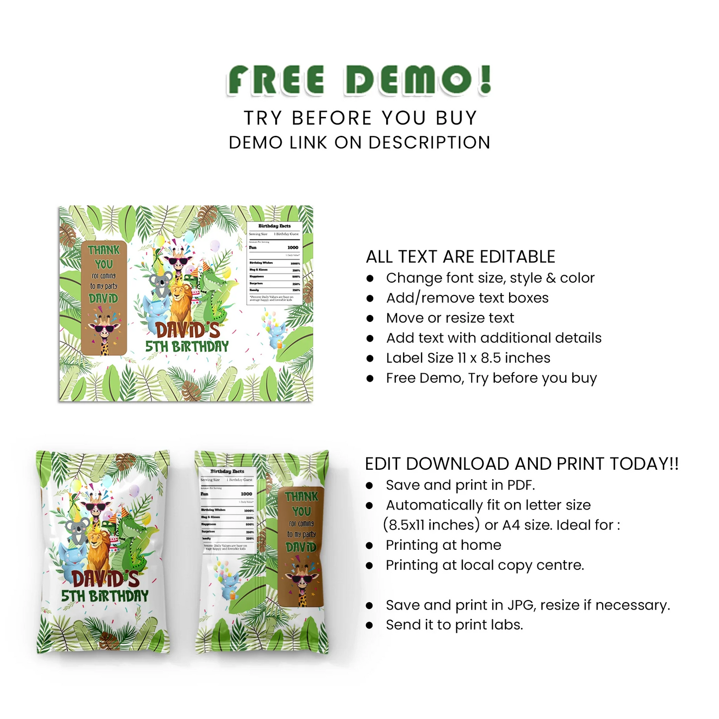 Zoo Party Chips Bag Label Printable