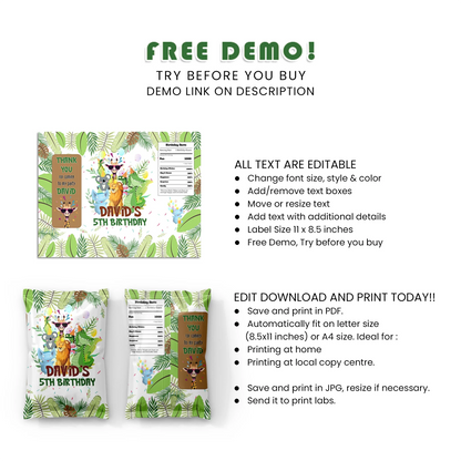 Zoo Party Chips Bag Label Printable