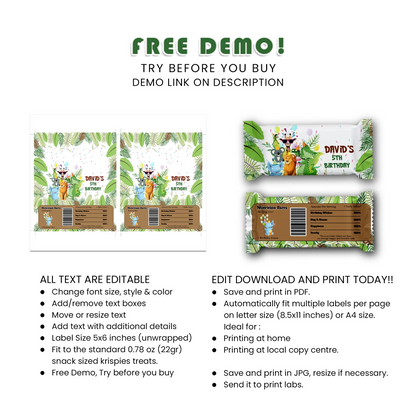 Zoo Party Rice Krispies & Candy Bar Label Set