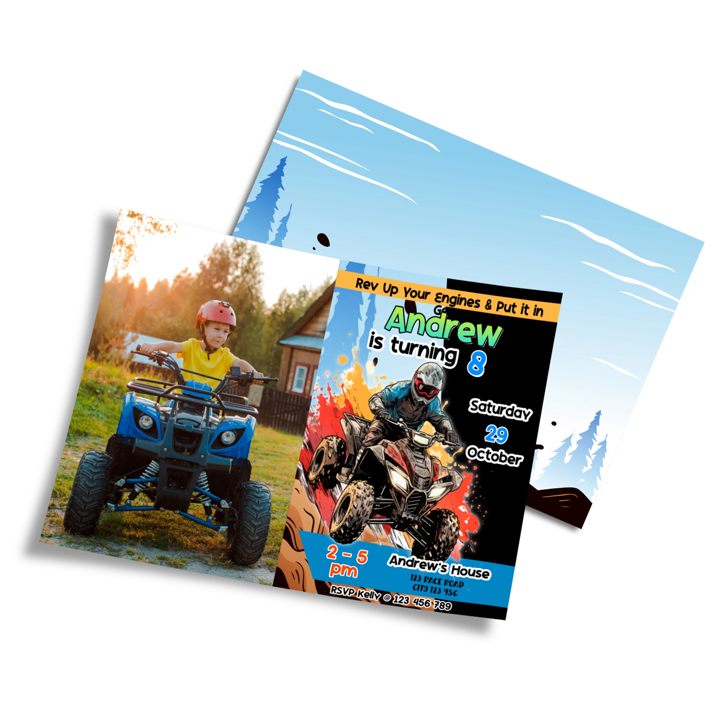 Personalized ATV Quad Bike Photo Card Invitations