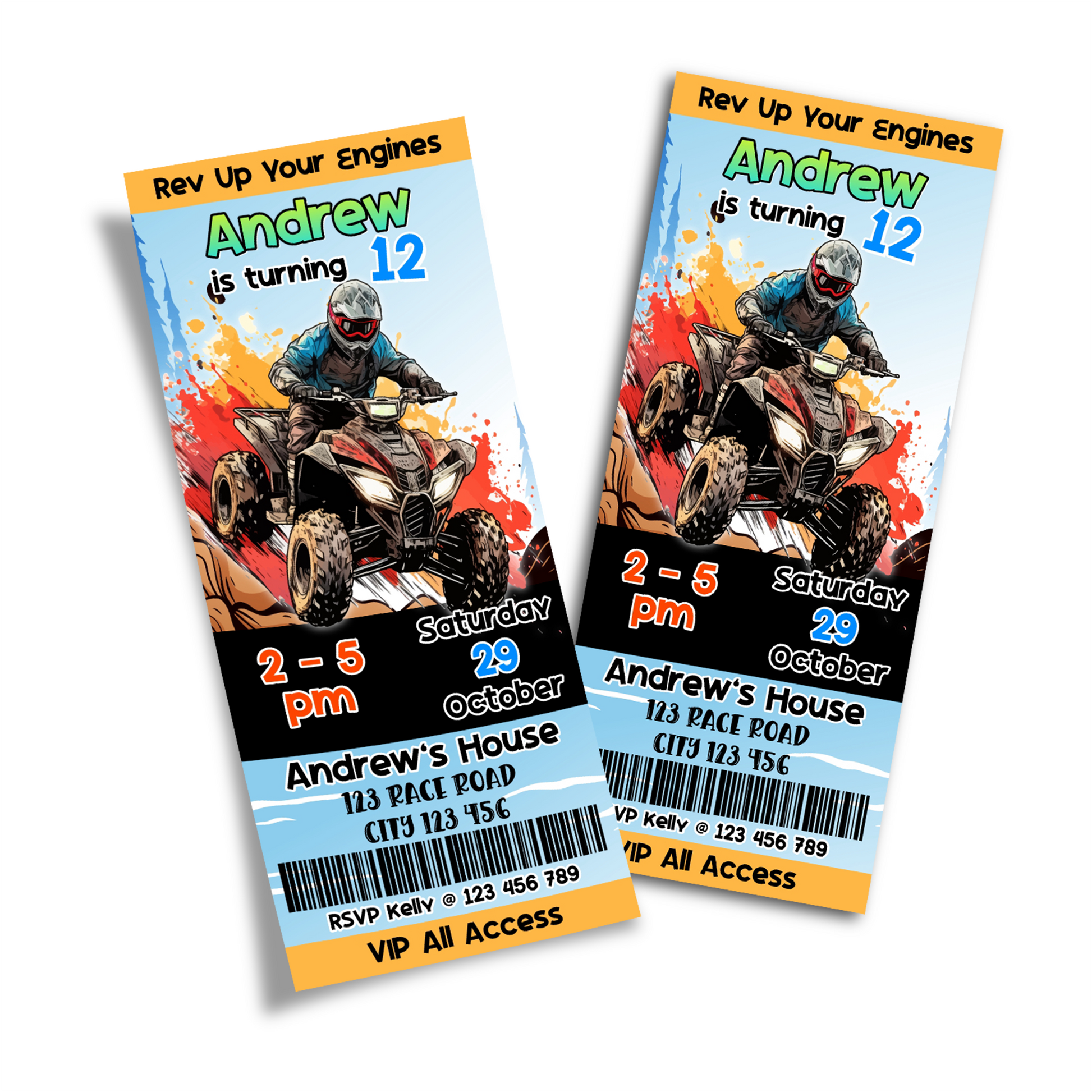 Personalized ATV Quad Bike Birthday Ticket Invitations