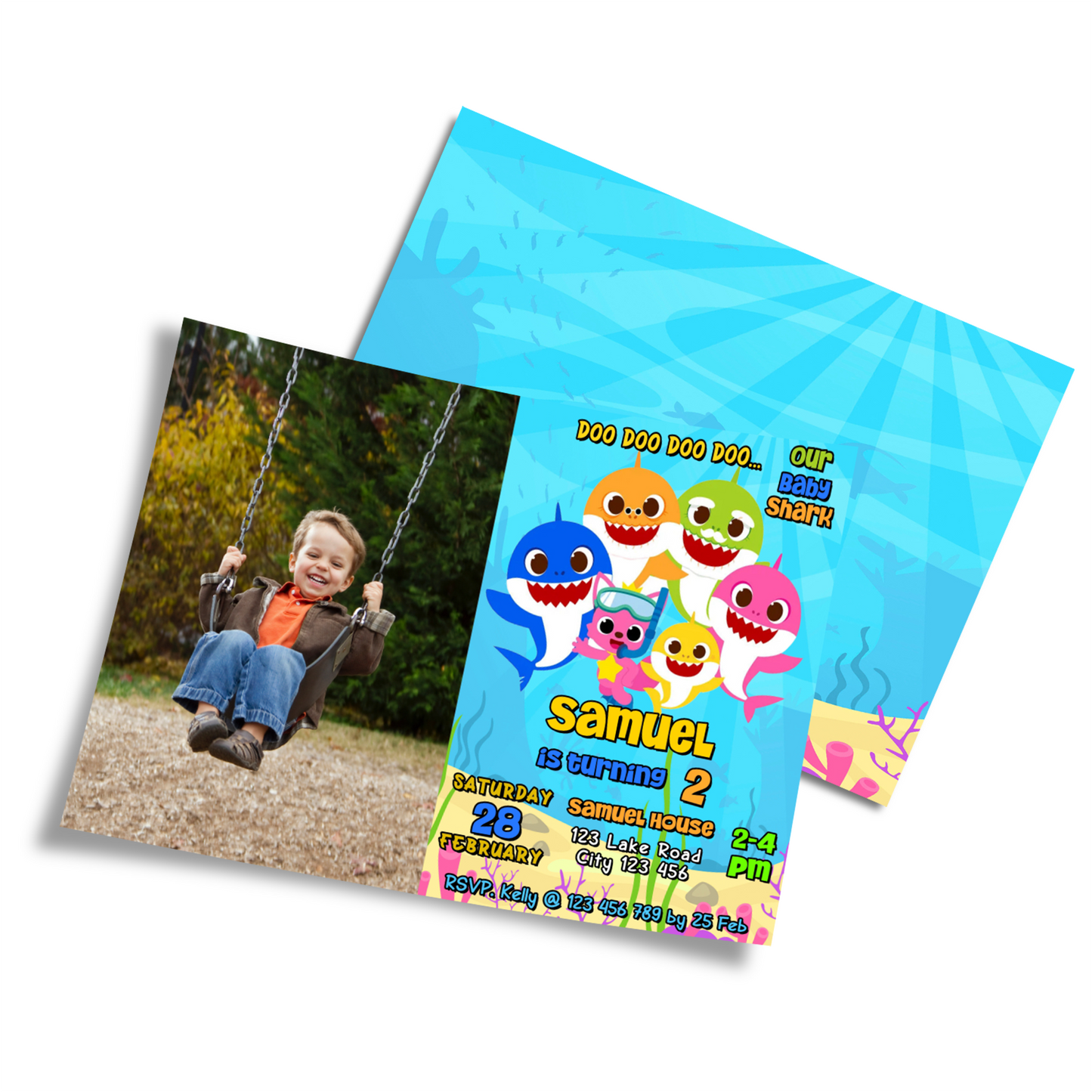 Personalized Photo Card Invitations featuring Baby Shark