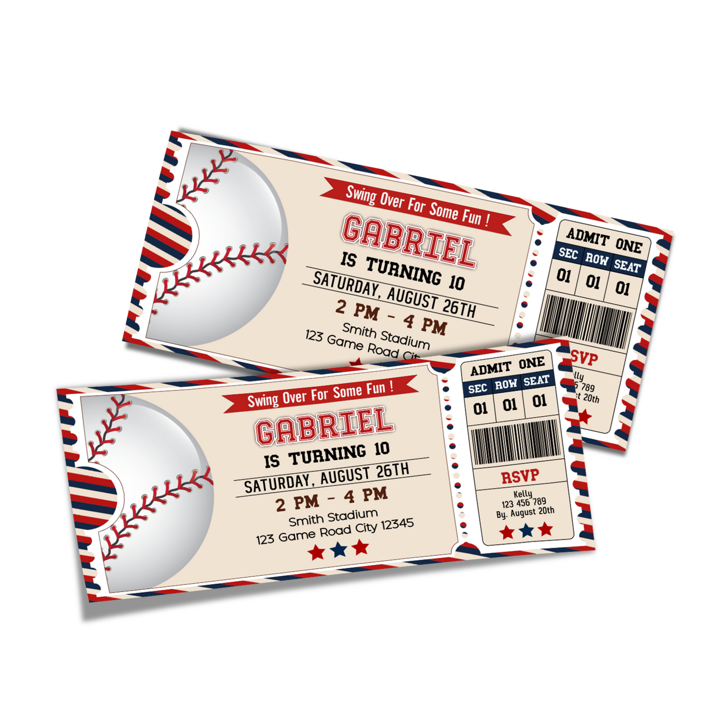 Personalized Baseball Birthday Ticket Invitations