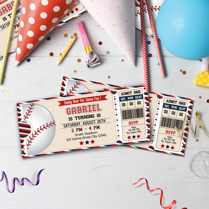 Personalized Baseball Birthday Ticket Invitations